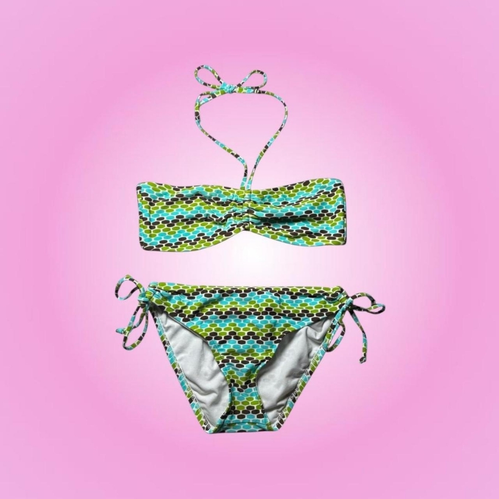 Mossimo Women's Green and Brown Polka Dot Halter Tie Bikini Set